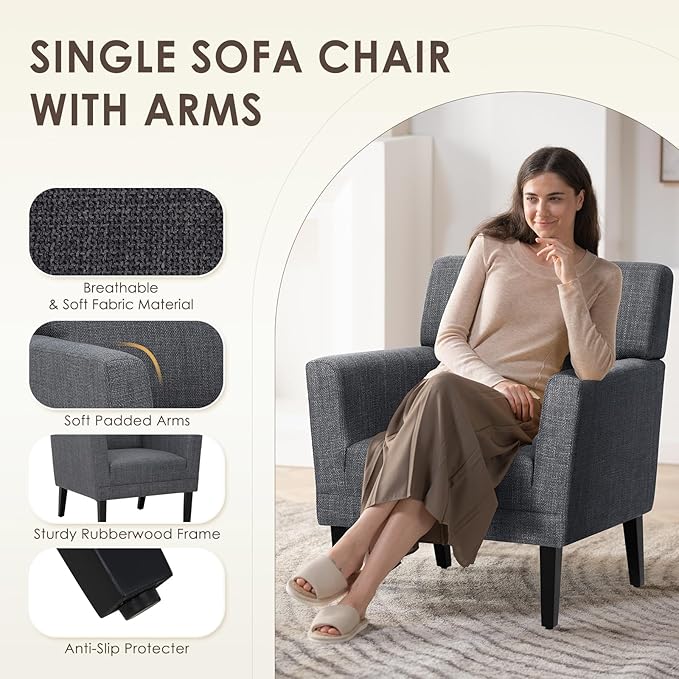 COLAMY Modern Accent Chair for Living Room, Upholstered Fabric Accent Armchair - Image 6