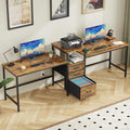93'' Two Person Desk with Charging Station, Long Desk with 3 Fabric Drawers and by GYIIYUO
