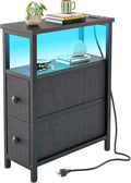 TIQLAB End Table with Charging Station, Narrow Side Table with 2 Fabric Drawers by TIQLAB