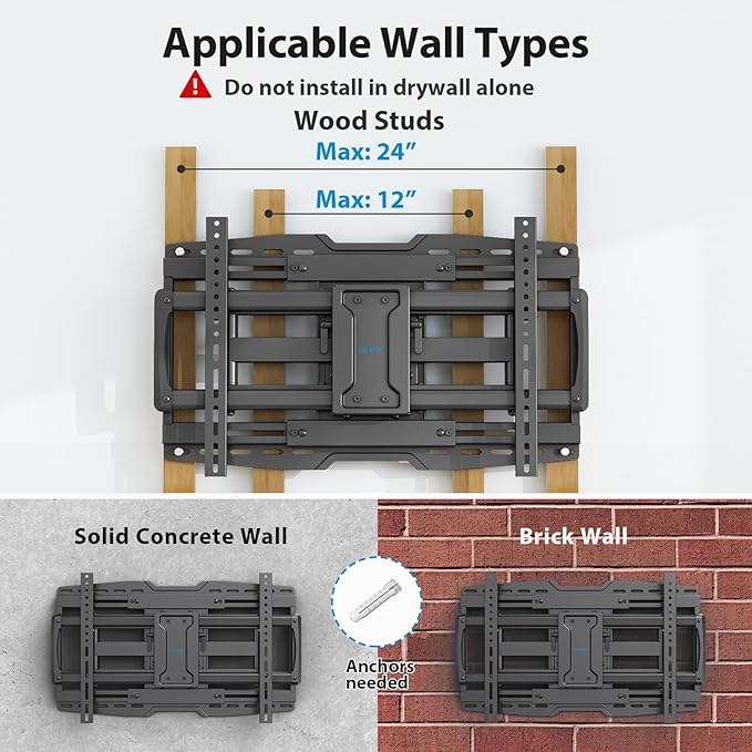 32-90" Full Motion Sliding TV Wall Mount, Fits 16" 18" 24" Wood Studs, Wall - Image 7