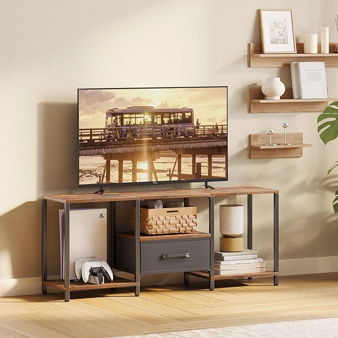 TV Stand with Fabric Drawer for 55 Inch TV, Entertainment Center with Open - Image 7