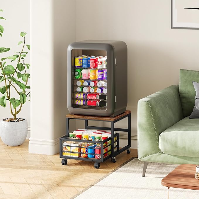 HOOBRO Mini Fridge Stand with Movable Storage Basket, Mini Fridge Cabinet with - Image 3