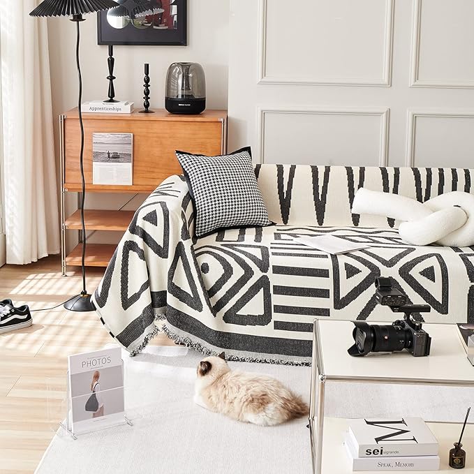 STACYPIK Reversible Boho Couch Cover Ivory Black Futon Armchair Slipcovecrs - Image 8