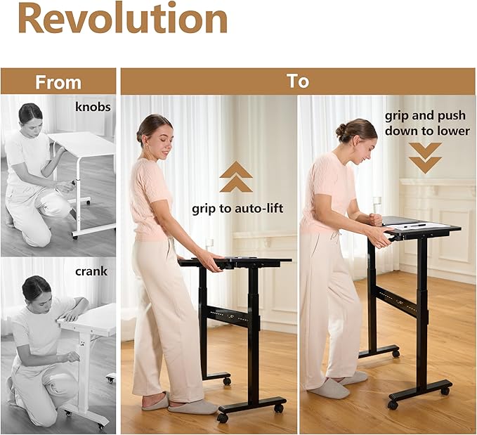 Non-Electric Auto-Lifting Standing Desk, No Knobs or Crank, Rolling and Mobile - Image 3