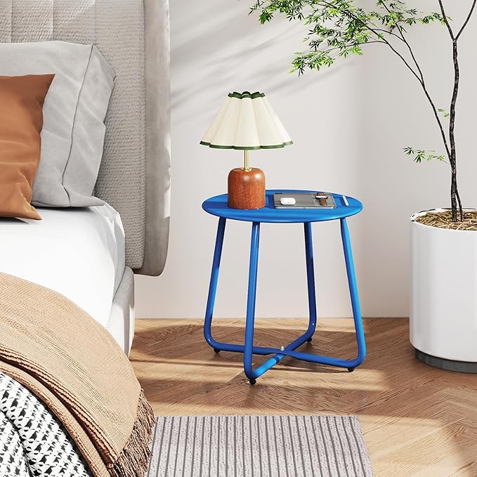 HollyHOME Round Metal Side Table, Rust-Resistant Patio Small Plant Stand - Image 8