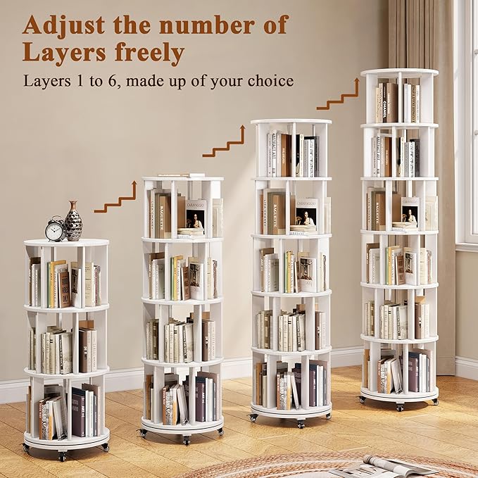 6 Tier Rotating Bookshelf Tower Spinning Bookshelf - Image 4
