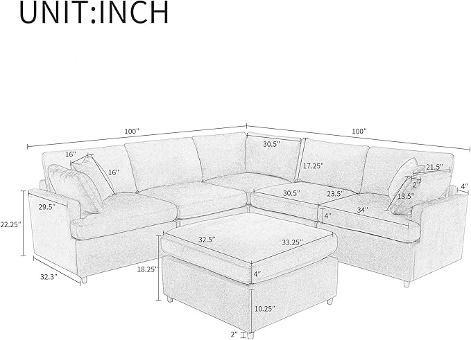 Merax 6-Seater Modern Large U-Shape Sectional Sofa, - Image 2
