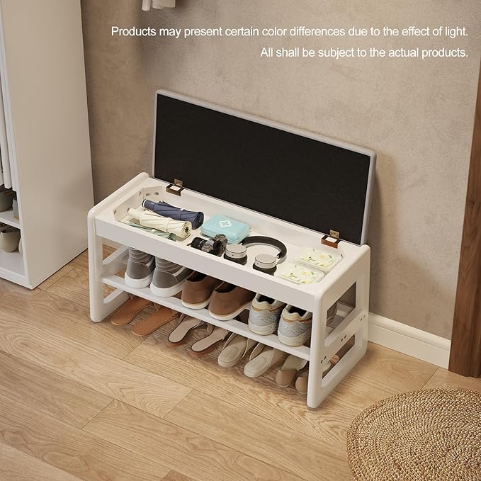 Shoe Rack Bench with Cushion, 2 Tiers Shoe Bench with Flip-Top Storage - Image 4