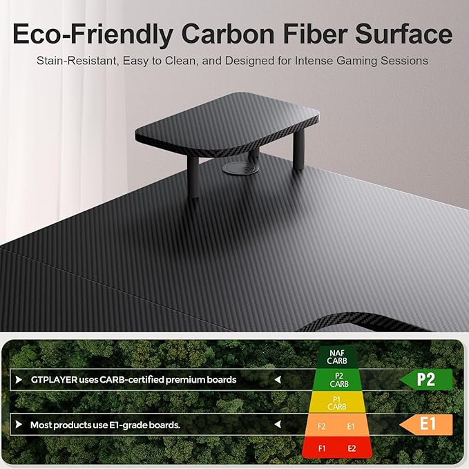 GTPLAYER L Shaped Gaming Desk, Carbon Fiber Style Computer Desk - Image 5