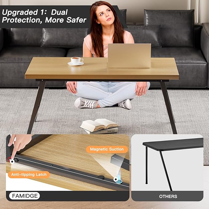 Folding Coffee Table, Portable Floor Table Desk - Image 4