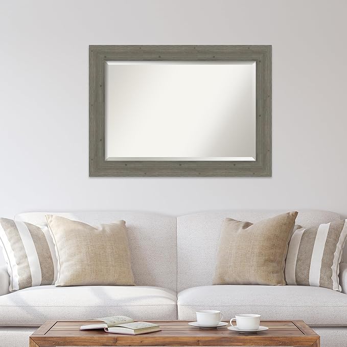 Amanti Art Grey Wall Mirror 31x43 Fencepost Grey Rectangle Bathroom Mirror - Image 4