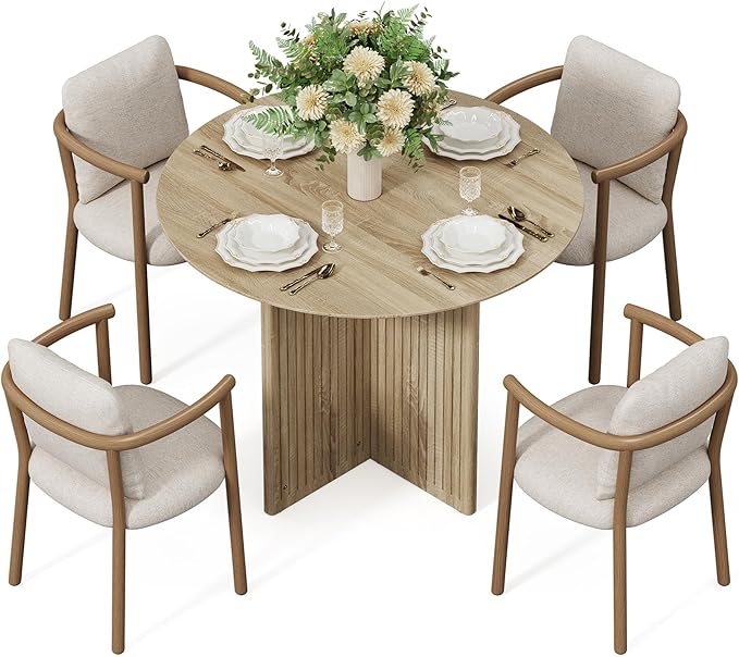LITTLE TREE Round Dining Table for 4-6 People, Modern Wooden Kitchen Table - Image 2