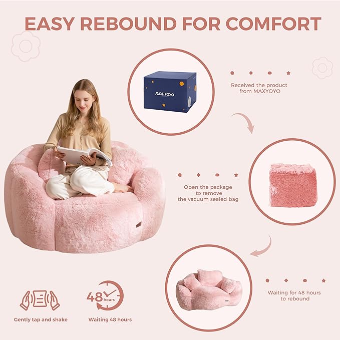 MAXYOYO Bean Bag Chair with 3 Pillows, Oversized Floral Shaped Bean Bag Sofa - Image 6