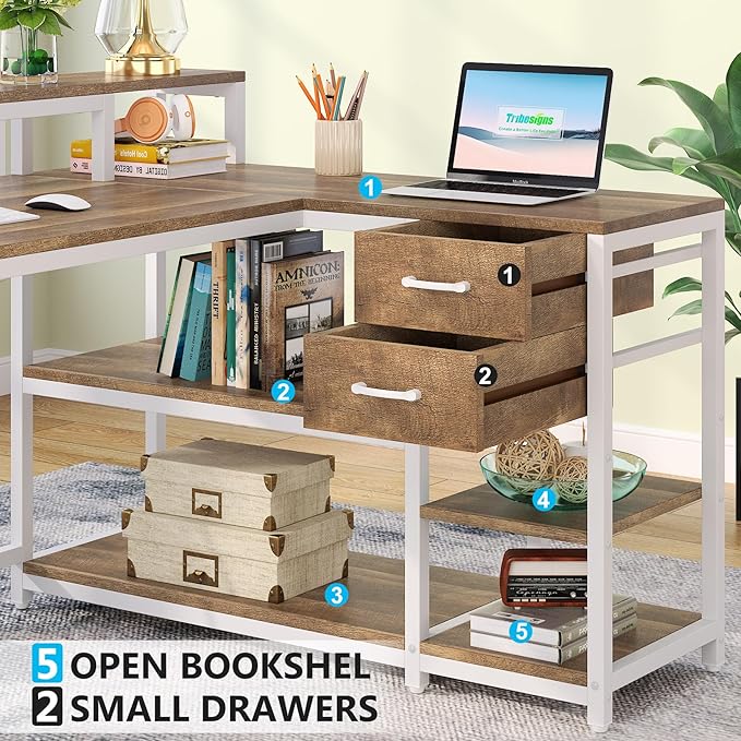 Tribesigns L Shaped Desk with Drawers and Monitor Stand, L Corner Desk with - Image 6