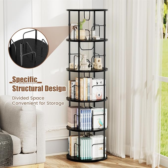 5 Tier Rotating Bookshelf, 360 ° Display Stackable Spinning Bookshelf Tower - Image 3