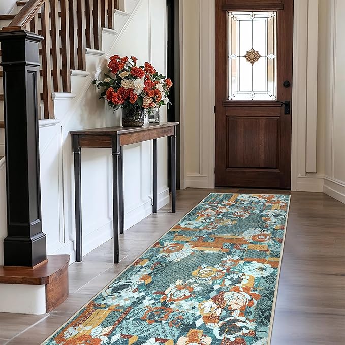 GENIMO Floral Runner Rug 2X6, Machine Washable Non Slip Vintage Patchwork - Image 3