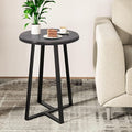 Round End Table, Small Side Table Grey Color MDF Top, Metal Frame Black by DorrissJewelry
