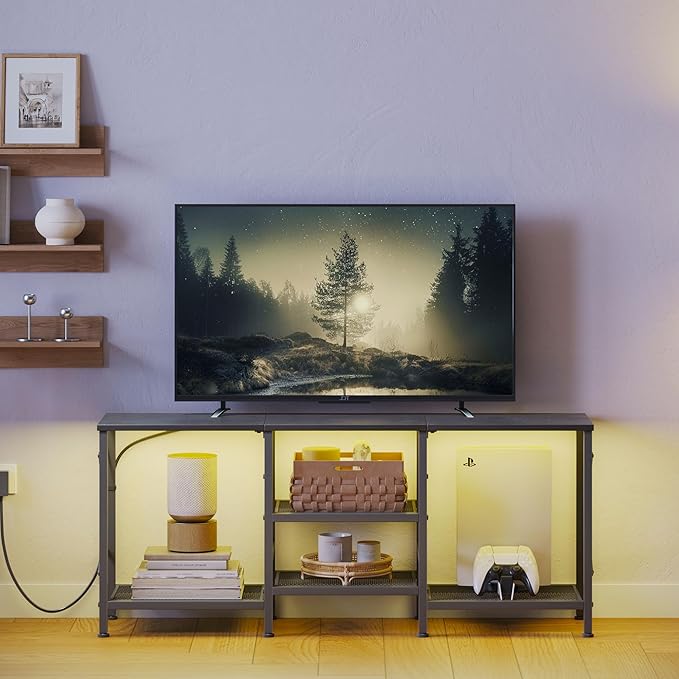 TV Stand with LED Lights for 55 Inch TV, Entertainment Center with 3-Tier Open - Image 2