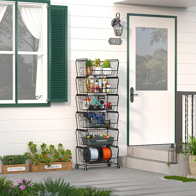 PUSDON Stackable Metal Storage Carts, Dual Use Shelf - Image 2