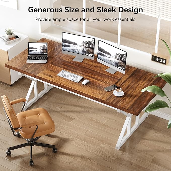 LITTLE TREE 70.8-Inch Large Executive Desk, Modern Computer Office Desk - Image 5