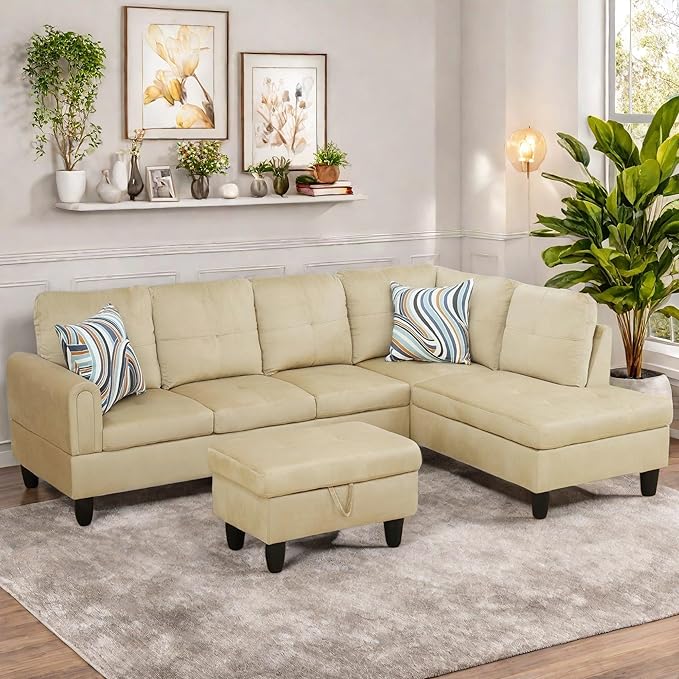 Sectional Couch with Otttoman, Modern Modular Couches with Cup Holders by FONTOI