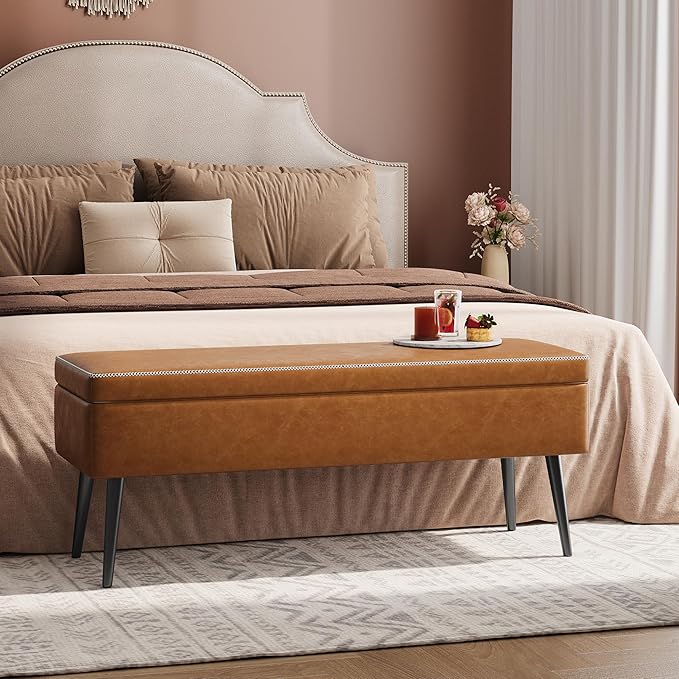 GarveeHome Storage Ottoman Bench, Mid-Century Modern Entryway Bedroom Bench by GarveeHome