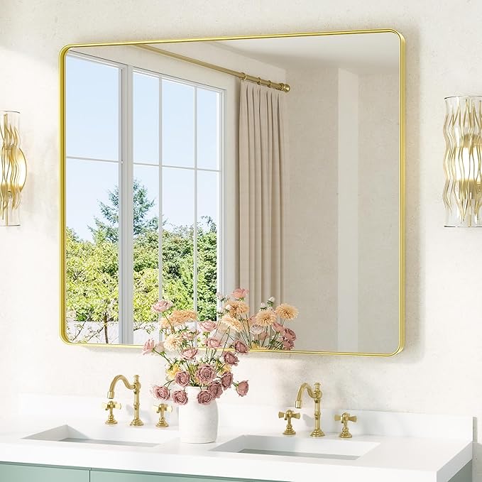 TETOTE Gold Vanity Mirror 42 x 36 Brushed Gold Metal Framed Vanity Mirror by TETOTE