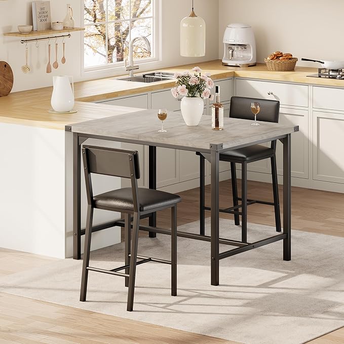 IDEALHOUSE Dining Table Set for 2 w/Counter Height Table & 2 Upholstered Bar - Image 4