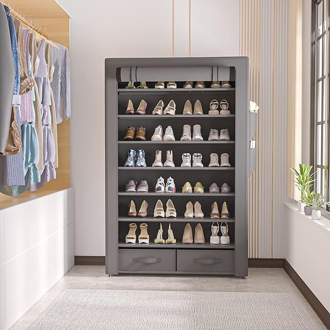 Shoe Rack Storage Cabinet 32 Pairs Organizer Shelf Tall - Image 4