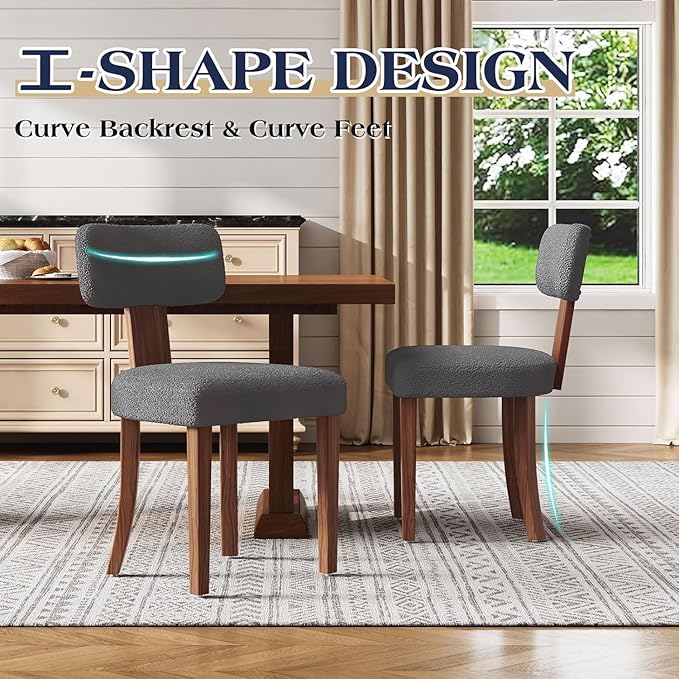 Farmhouse Chair Set of 2, Mid Century Modern Dining Chairs, Sherpa Upholstered - Image 4