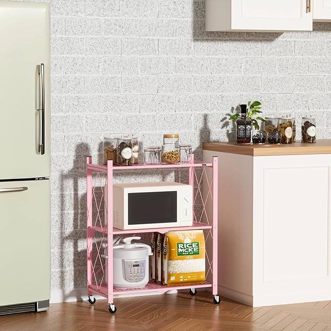 ALANNG Storage Shelves with Wheels, Bookshelf with Storage, No Assembly Metal - Image 2