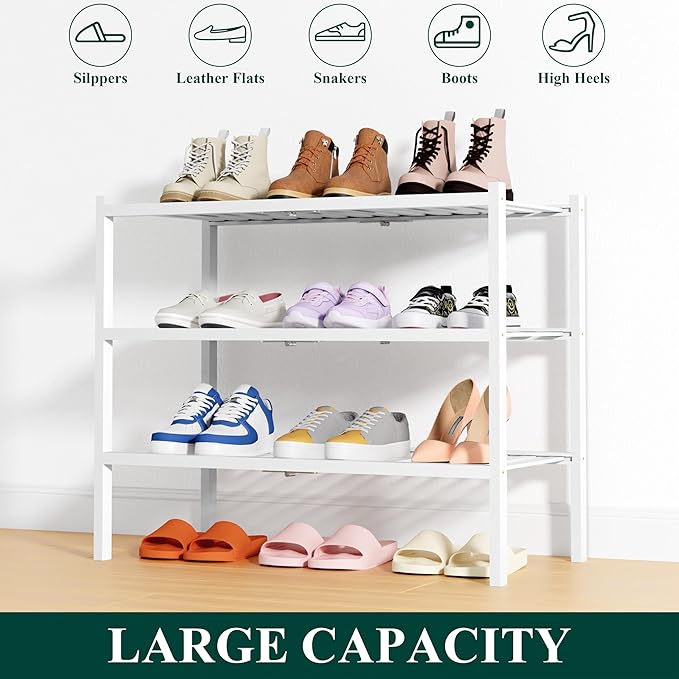 Smiry Shoe Rack, 3 Tier Thick Bamboo Shoe Organizer, Stackable Free Standing - Image 6