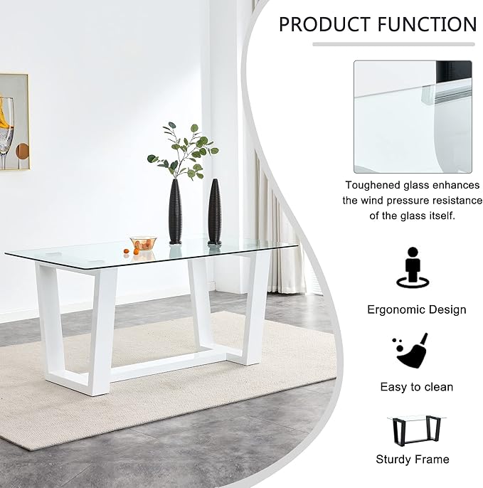 63" Modern Glass Dining Table - Image 4