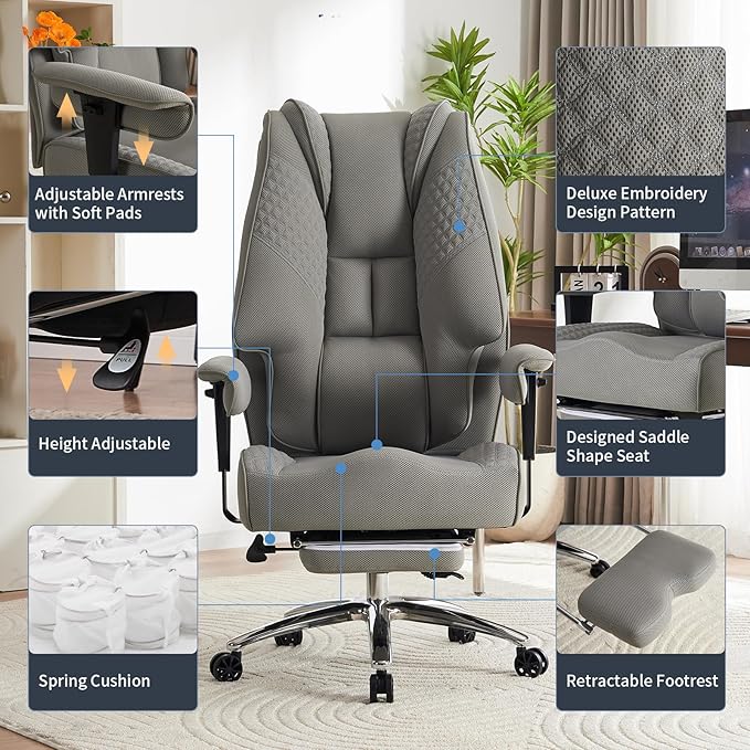 Big and Tall Office Chair 400lbs Wide Seat, Leather High Back Executive Office - Image 3