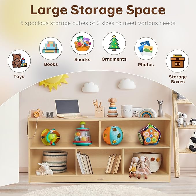 Toy Storage Organizer for Kids Room, Wooden Kids Bookshelf for Classroom - Image 3
