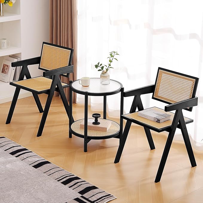 Tiita Rattan Accent Chairs, Mid Century Modern Dining Chairs Set of 2, Bamboo - Image 2