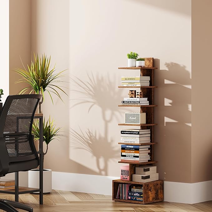TUTOTAK Narrow Bookshelf, Vertical 8-Tier Bookcase, Spine Book Shelf - Image 3