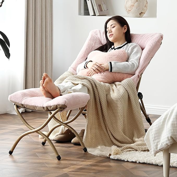 Welnow Comfy Saucer Chair with Ottoman, Oversized Folding Reading Chair - Image 8