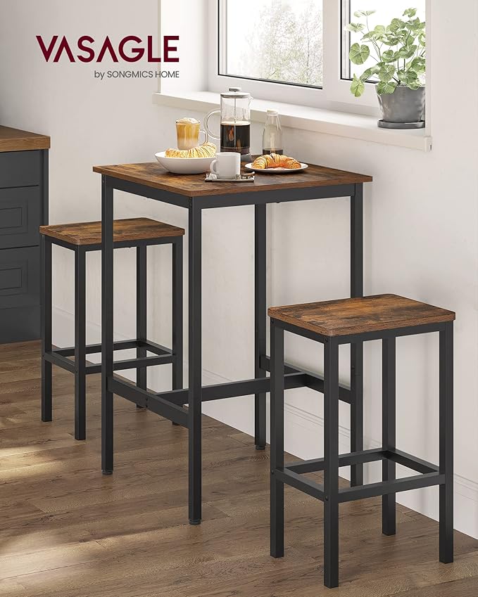VASAGLE Bar Table and Chairs Set, Square Table - Image 2