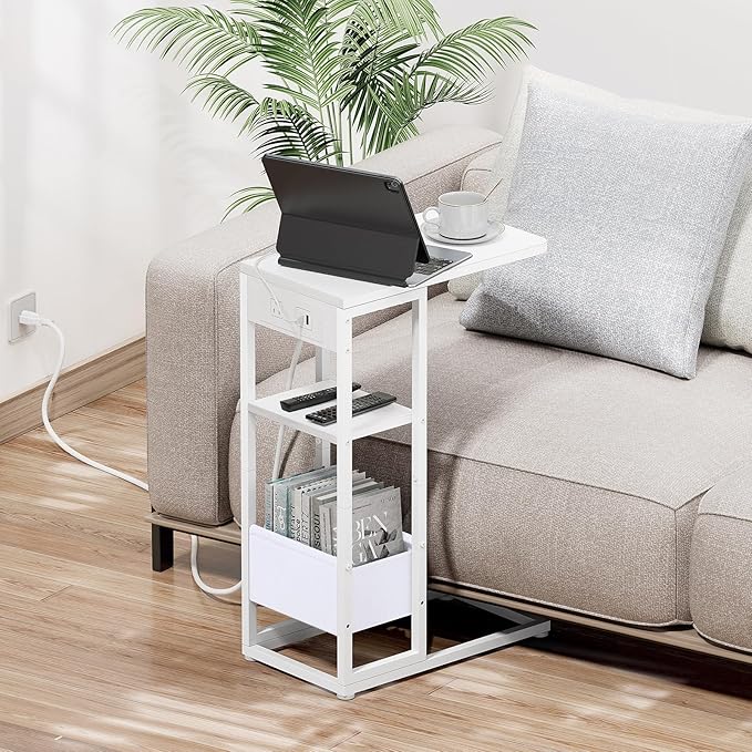 C Shaped End Table with Charging Station, Small Side Table - Image 8