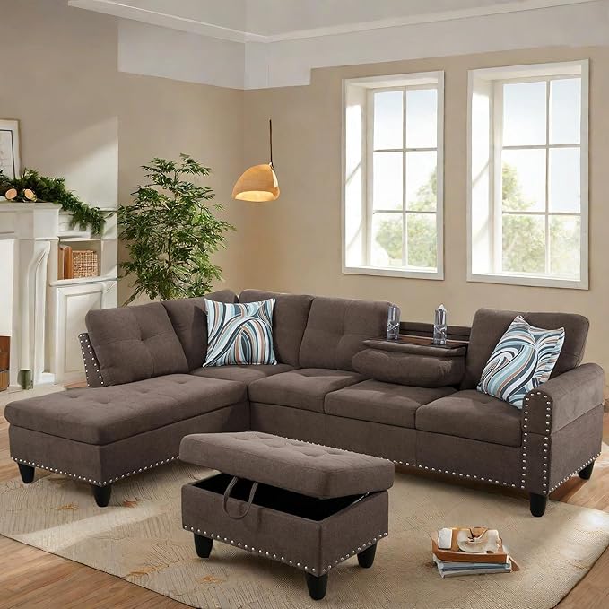 L Shaped Sectional Couch with Otttoman, Apartments - Image 5
