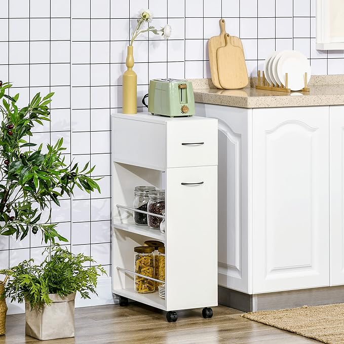 HOMCOM 3- Tier Slim Storage Cart, Rolling Narrow Kitchen Cart on Wheels - Image 2
