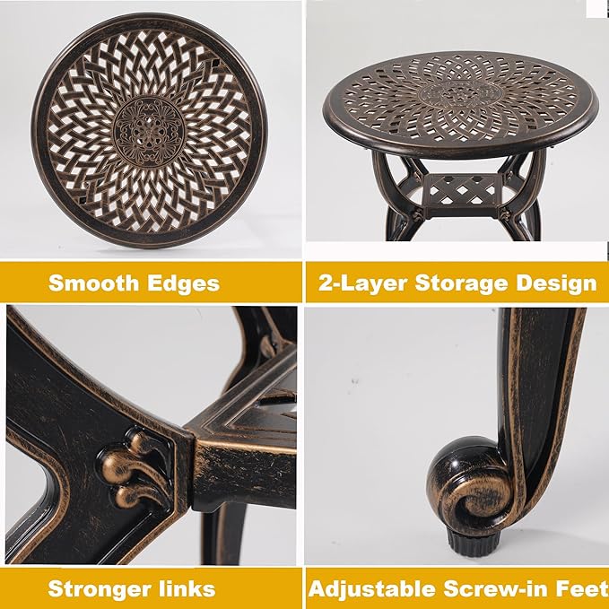 Cast Aluminum Outdoor Side Table, Small Patio Table, Outdoor Coffee Tables - Image 3