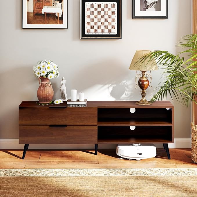 HollyHOME Wood TV Stand for TVs up to 65", Mid Century TV Stand - Image 2