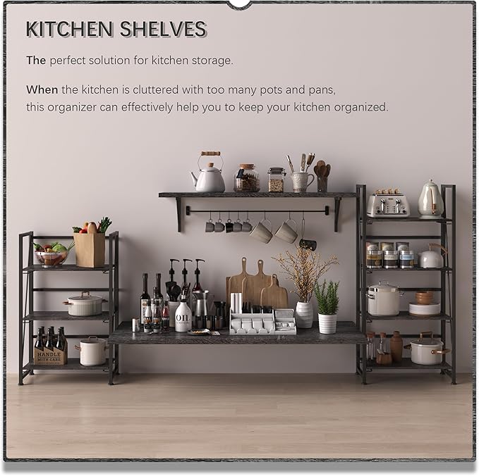 4NM No-Assembly Folding Bookshelf Storage Shelves 3 Tiers Vintage Bookcase - Image 4