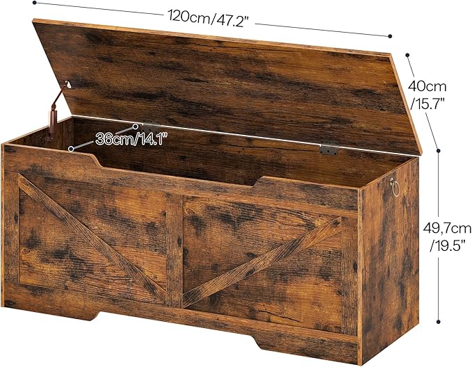 HOOBRO 47.2” Storage Chest, Retro Wooden Storage Bench - Image 5