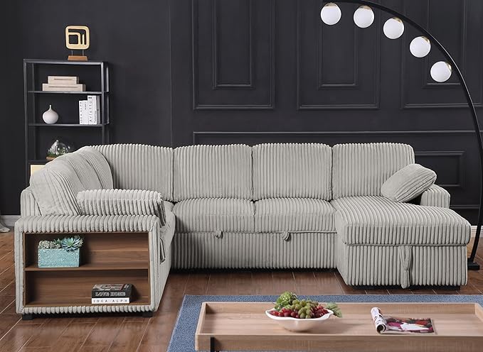 Eafurn Oversized U Shaped Convertible Sleeper Sectional Sofa w/Pull Out Couch - Image 5