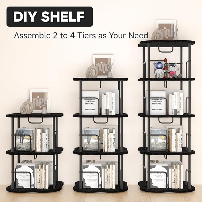 4-Tier Rotating Book Shelf, 360° Display Spinning Bookshelf Tower, Book - Image 7