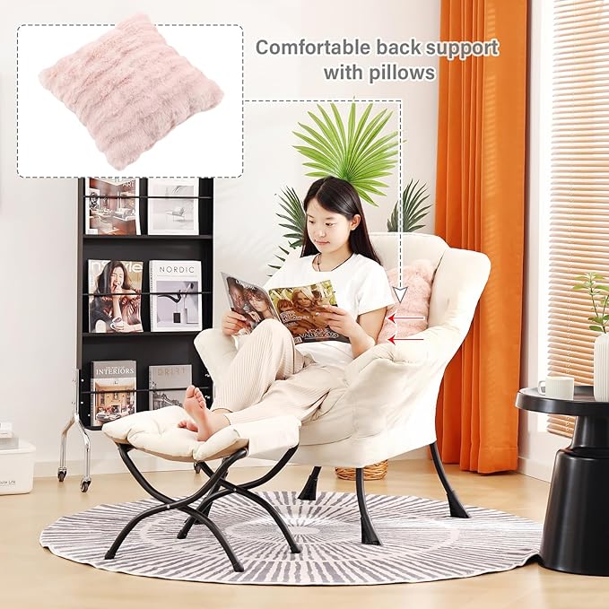 Lazy Chair with Ottoman, Modern Large Accent Lounge Chair with a Pillow - Image 3