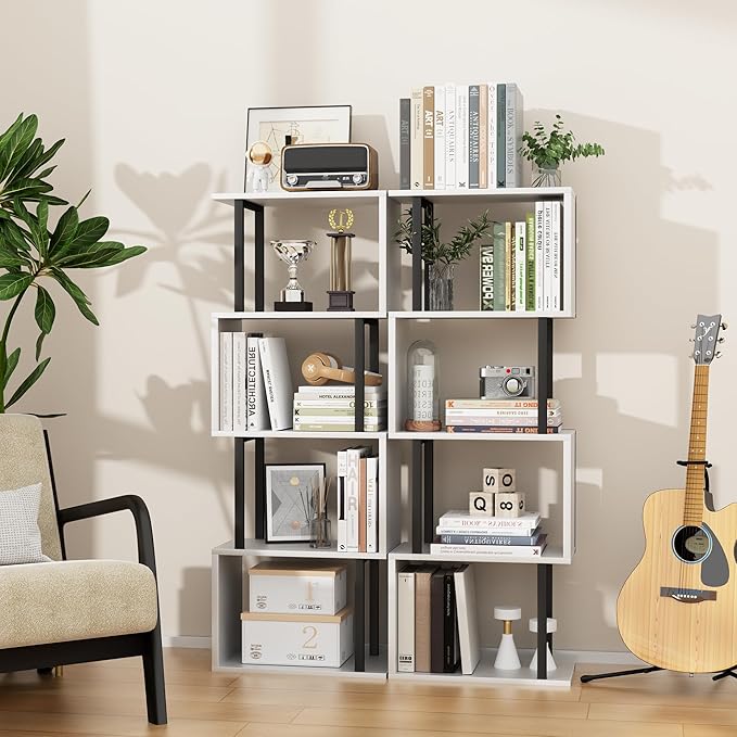 Gadroad 4-Tier Bookshelf, Narrow S-Shaped Geometric Bookcase, Wood Decorative - Image 2